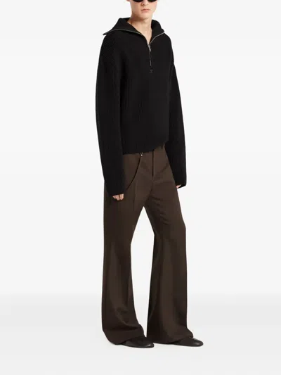 Courrèges Crewneck Wool Sweater V-neck In Black