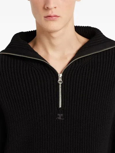 Courrèges Crewneck Wool Sweater V-neck In Black