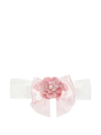 Monnalisa Satin Floral Bow Headband In White