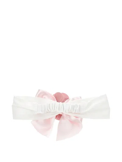 Monnalisa Satin Floral Bow Headband In White