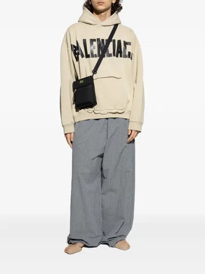 Balenciaga Logo-print Frayed-hem Hoodie In Neutral