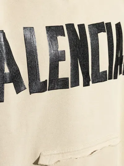 Balenciaga Logo-print Frayed-hem Hoodie In Neutral