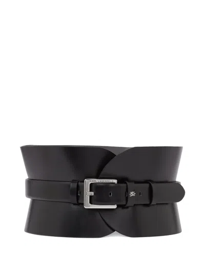 Karl Lagerfeld Essential Multifunction Leather Belt In Black