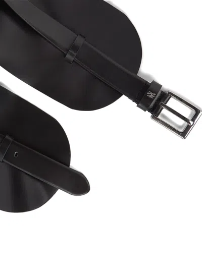 Karl Lagerfeld Essential Multifunction Leather Belt In Black