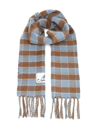 Marni Double-face Wool Scarf Scarves And Foulards Blue In Multi