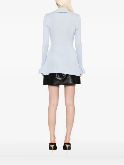Self-portrait Ribbed Knit Longline Top In Blue
