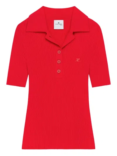 Courrèges Ribbed Polo Top In Red