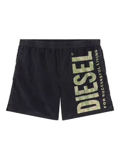 Diesel Board Shorts In Camo Ripstop In Black
