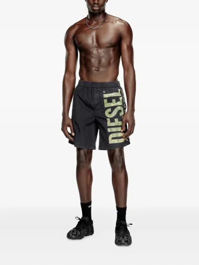 Diesel Board Shorts In Camo Ripstop In Black