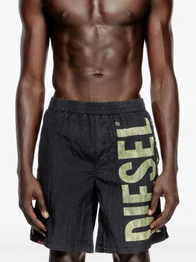 Diesel Board Shorts In Camo Ripstop In Black