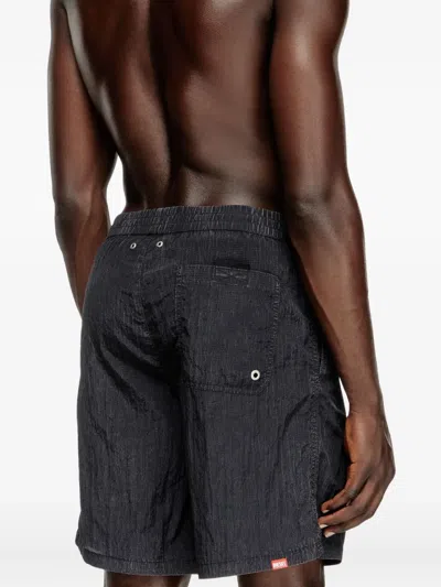 Diesel Board Shorts In Camo Ripstop In Black