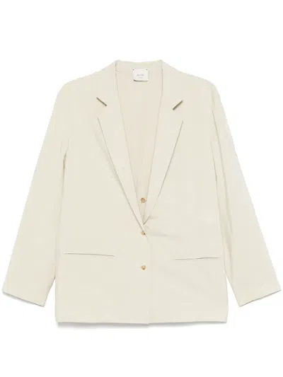 Alysi Silk Blend Single-breasted Blazer Jacket In Neutral