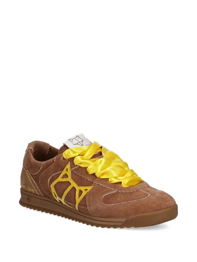 Naked Wolfe Exposure Suede Yellow-ribbon Sneakers In Brown
