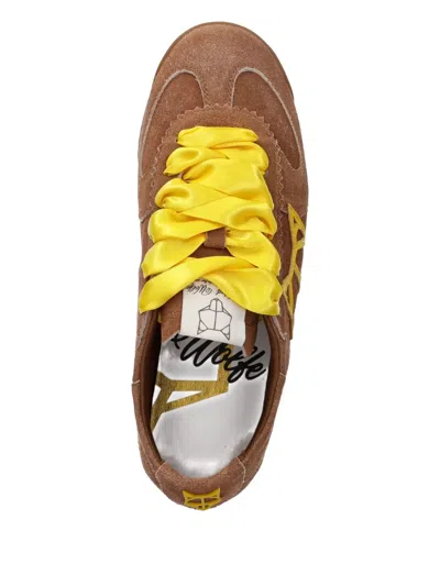 Naked Wolfe Exposure Suede Yellow-ribbon Sneakers In Brown