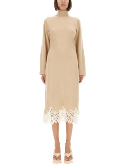 Fabiana Filippi Knit Dress With Lace Hemline In Neutral