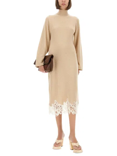 Fabiana Filippi Knit Dress With Lace Hemline In Neutral