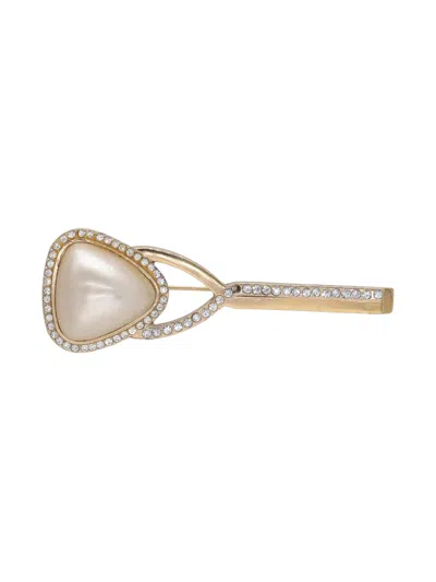 Pre-owned Dior Triangular Faux-pearl Rhinestone Brooch