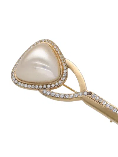 Pre-owned Dior Triangular Faux-pearl Rhinestone Brooch