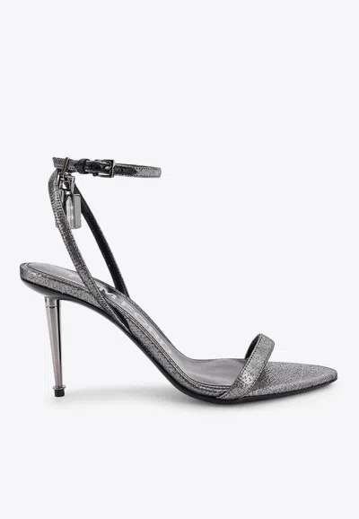 Tom Ford Metallic Sandals With High Stiletto Heel And Padlock Detail On The Ankle In Leather Woman