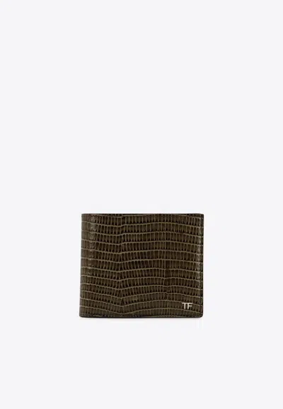 Tom Ford Tf Logo Croc-embossed Leather Bi-fold Wallet
