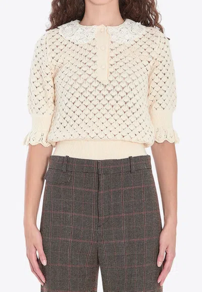 Chloé Lace-trimmed Open Knit Blouse