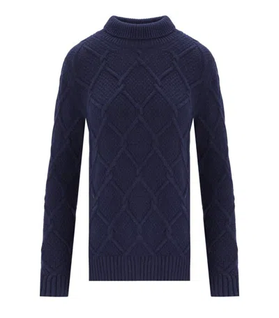 Barbour Burne Roll Blue Turtleneck Sweater In Blue