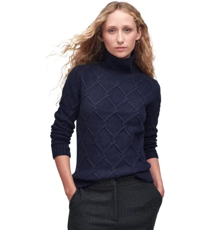 Barbour Burne Roll Blue Turtleneck Sweater In Blue