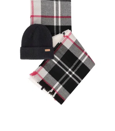 Barbour Pendle Logo Patch Ribbed Beanie Scarf Set In Black