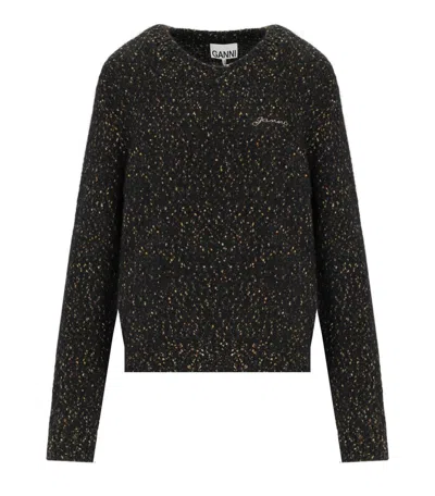 Ganni Embroidered-logo Speckled Sweater