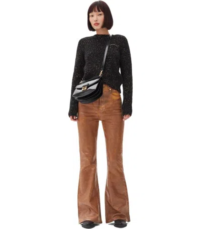 Ganni Embroidered-logo Speckled Sweater