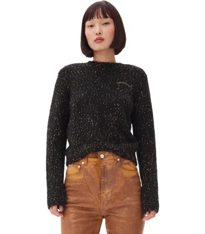 Ganni Embroidered-logo Speckled Sweater