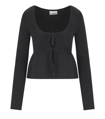 Ganni Stretch Viscose Blend Peplum Cardigan In Black