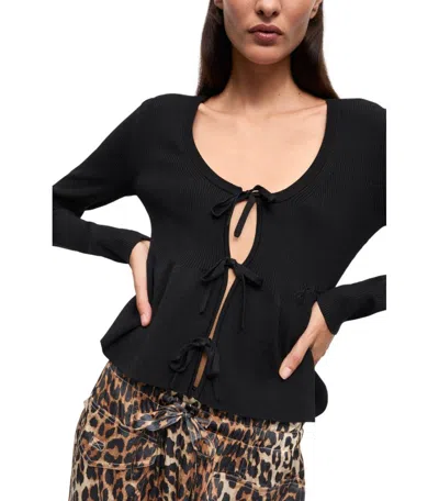 Ganni Stretch Viscose Blend Peplum Cardigan In Black