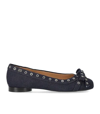 Ganni Blu Navy Ballerina Flats Embellished With Silver Studs