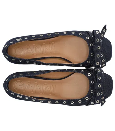 Ganni Blu Navy Ballerina Flats Embellished With Silver Studs