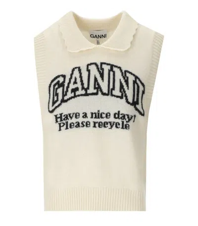 Ganni Cream Logoed Vest In Neutral