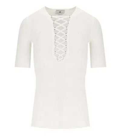Elisabetta Franchi Ivory Knitted Top In Neutral