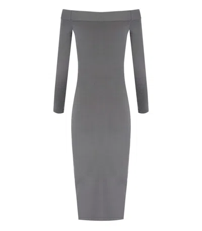 Elisabetta Franchi Steel Knitted Midi Dress In Gray