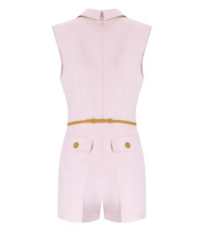Elisabetta Franchi Jumpsuit With Shoulder Pads And Leather Belt In Pink