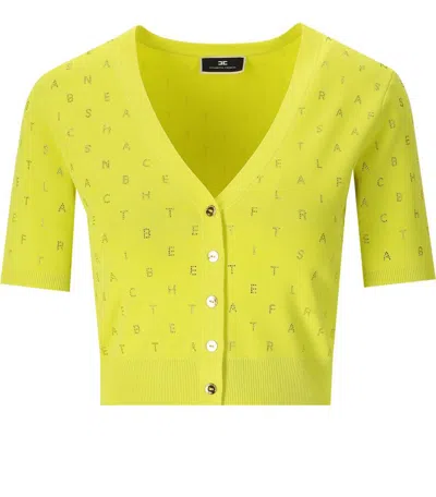 Elisabetta Franchi Cedar Cropped Cardigan With Rhinestones In Yellow