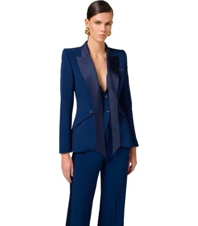 Elisabetta Franchi Oltremare Crepe Smoking Jacket In Blue