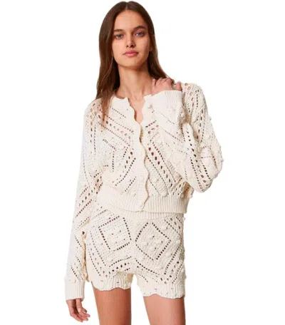 Twinset Light Natural Cropped Cardigan In Neutral