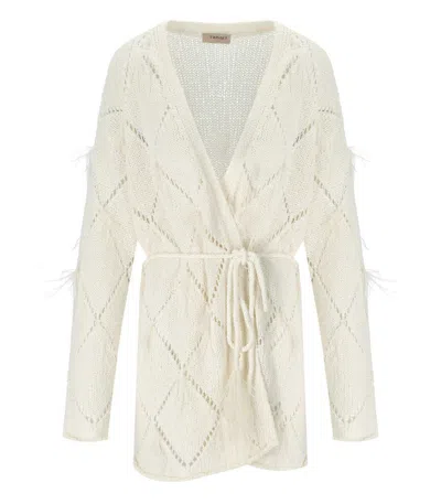 Twinset Off-white Cardigan With Feathers