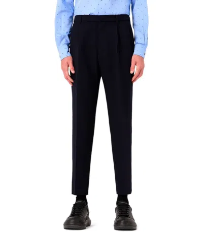 Emporio Armani Navy Blue Viscose Blend Pants In Black