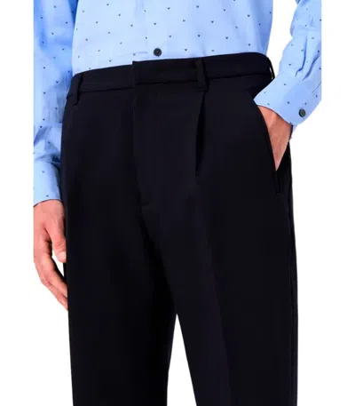 Emporio Armani Navy Blue Viscose Blend Pants In Black