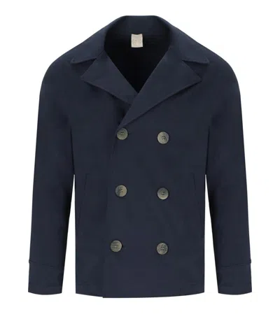 H953 Navy Blue Knitted Peacoat In Blue