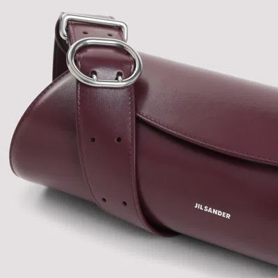 Jil Sander Small Rectangular Shoulder Bag With Adjustable Strap In Burgundy