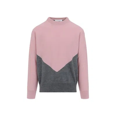 Jil Sander High Neck Color-blocked Sweater With Chevron Design In Pink