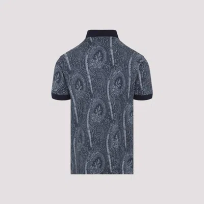 Etro Printed Cotton Polo In Gray