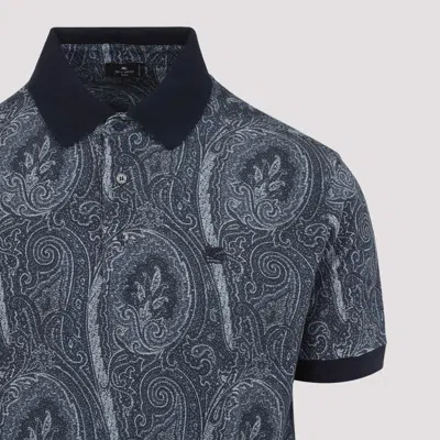 Etro Printed Cotton Polo In Gray